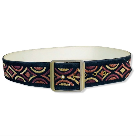 Accessories - Black Velvet Embroidered Boho Western Wide Belt